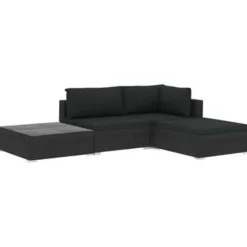 Loungesets-vidaXL - loungeset voor 3 met kussens zwart polyrattan 4 stuks