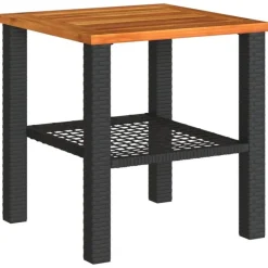 Tuintafels-vidaXL - Loungetafel - Weerbestendig - Zwart - Poly rattan en hout - 40x40x42 cm