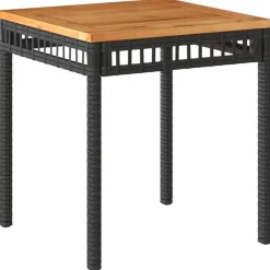 Tuintafels-vidaXL - Loungetafel - Weerbestendig - Zwart - Poly rattan en hout - 38x38x42cm