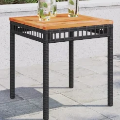 Tuintafels-vidaXL - Loungetafel - Weerbestendig - Zwart - Poly rattan en hout - 38x38x42cm