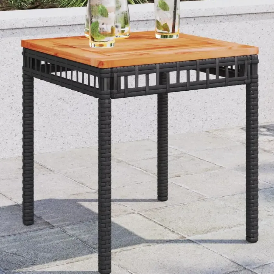 Tuintafels-vidaXL - Loungetafel - Weerbestendig - Zwart - Poly rattan en hout - 38x38x42cm