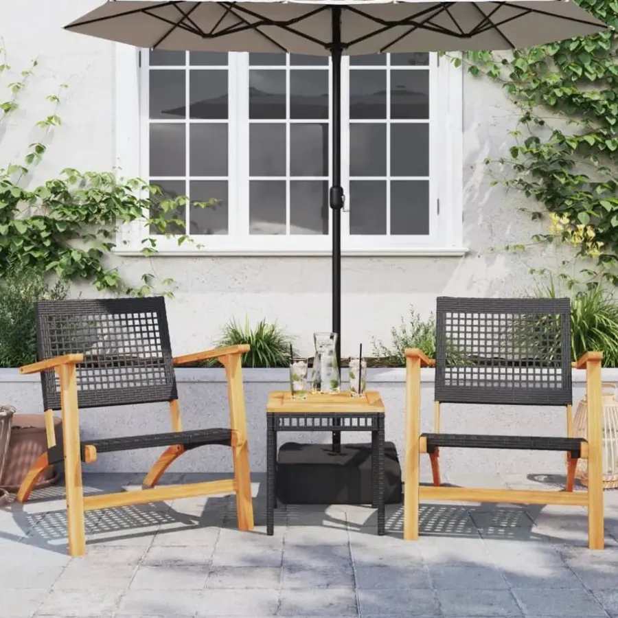 Tuintafels-vidaXL - Loungetafel - Weerbestendig - Zwart - Poly rattan en hout - 38x38x42cm