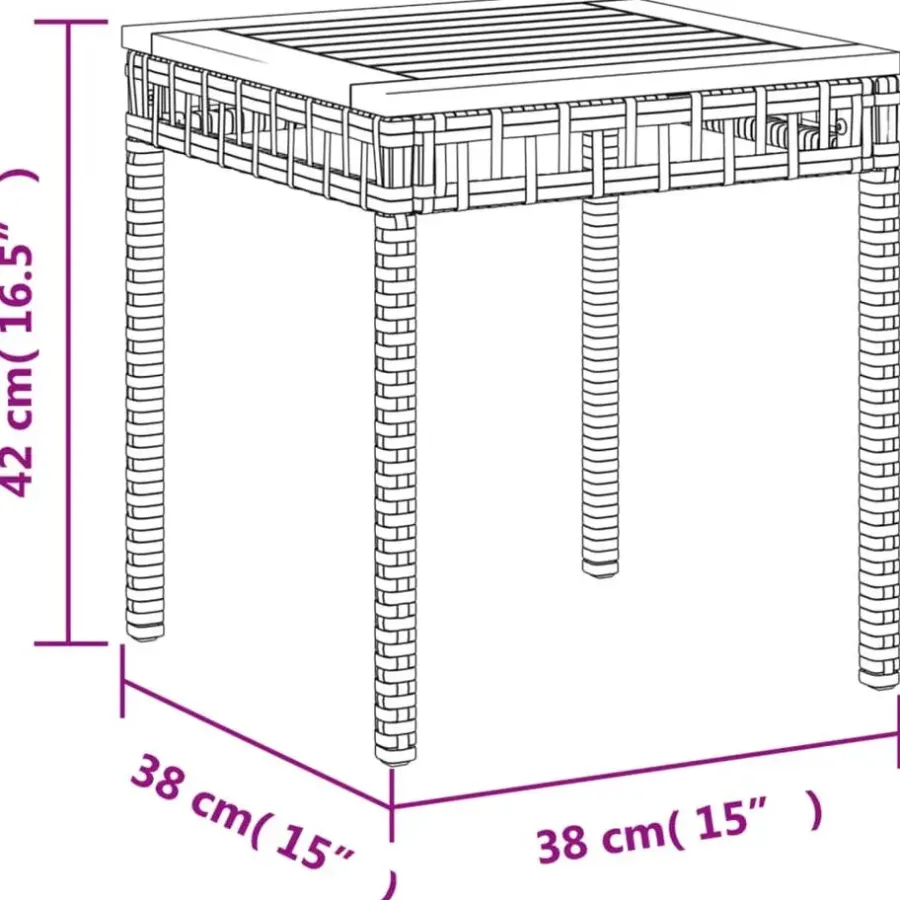 Tuintafels-vidaXL - Loungetafel - Weerbestendig - Zwart - Poly rattan en hout - 38x38x42cm