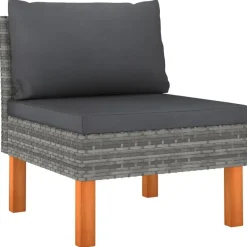 vidaXL - Middenbanken - Grijs - Poly rattan en massief eucalyptushout - 3 stuks
