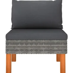 vidaXL - Middenbanken - Grijs - Poly rattan en massief eucalyptushout - 3 stuks