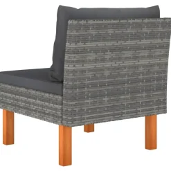 vidaXL - Middenbanken - Grijs - Poly rattan en massief eucalyptushout - 3 stuks