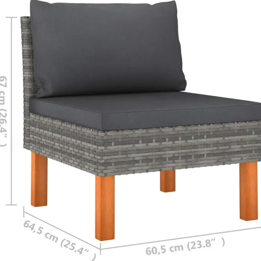 vidaXL - Middenbanken - Grijs - Poly rattan en massief eucalyptushout - 3 stuks