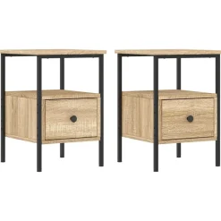 Nachtkastjes|Nachtkastjes-vidaXL - Nachtkastje - Bruin - Bewerkt hout - 2 stuks