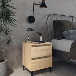 Nachtkastjes|Nachtkastjes-vidaXL - Nachtkastje - Bruin - Bewerkt hout - 2 stuks