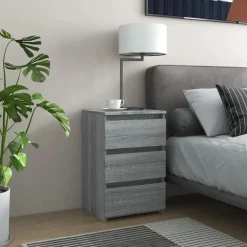 Nachtkastjes|Nachtkastjes-vidaXL - Nachtkastje - Grijs - Bewerkt hout - 2 stuks