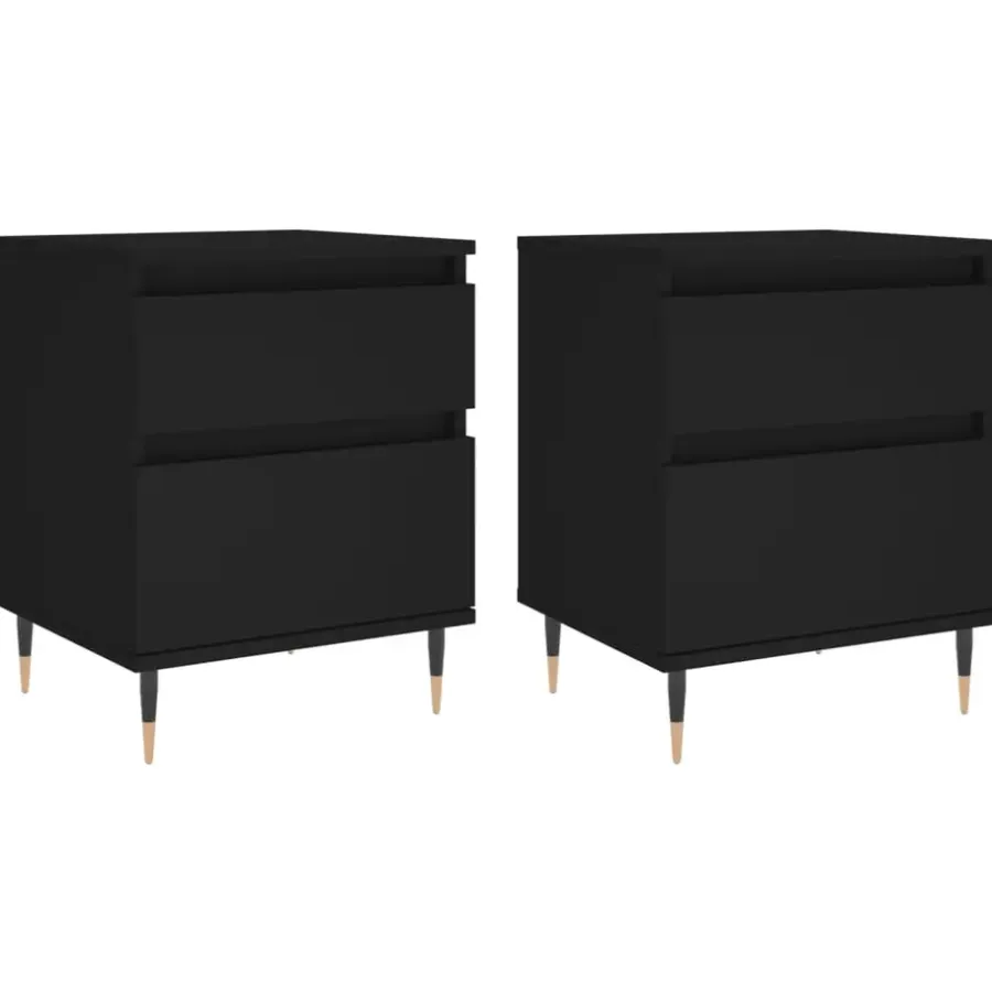 Nachtkastjes|Nachtkastjes-vidaXL - Nachtkastje - Zwart - Bewerkt hout - 2 stuks