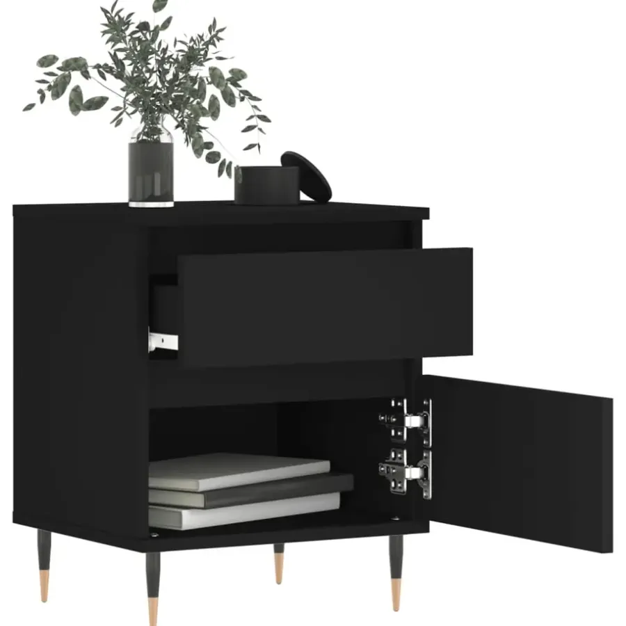 Nachtkastjes|Nachtkastjes-vidaXL - Nachtkastje - Zwart - Bewerkt hout - 2 stuks