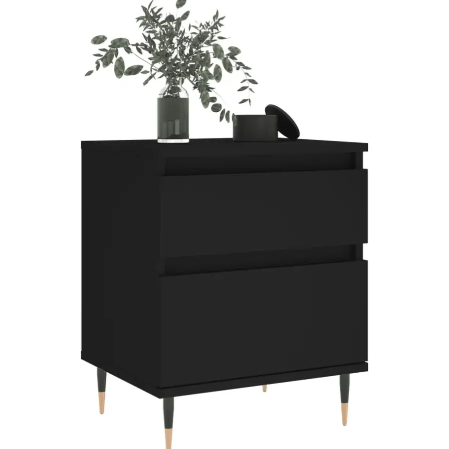 Nachtkastjes|Nachtkastjes-vidaXL - Nachtkastje - Zwart - Bewerkt hout - 2 stuks