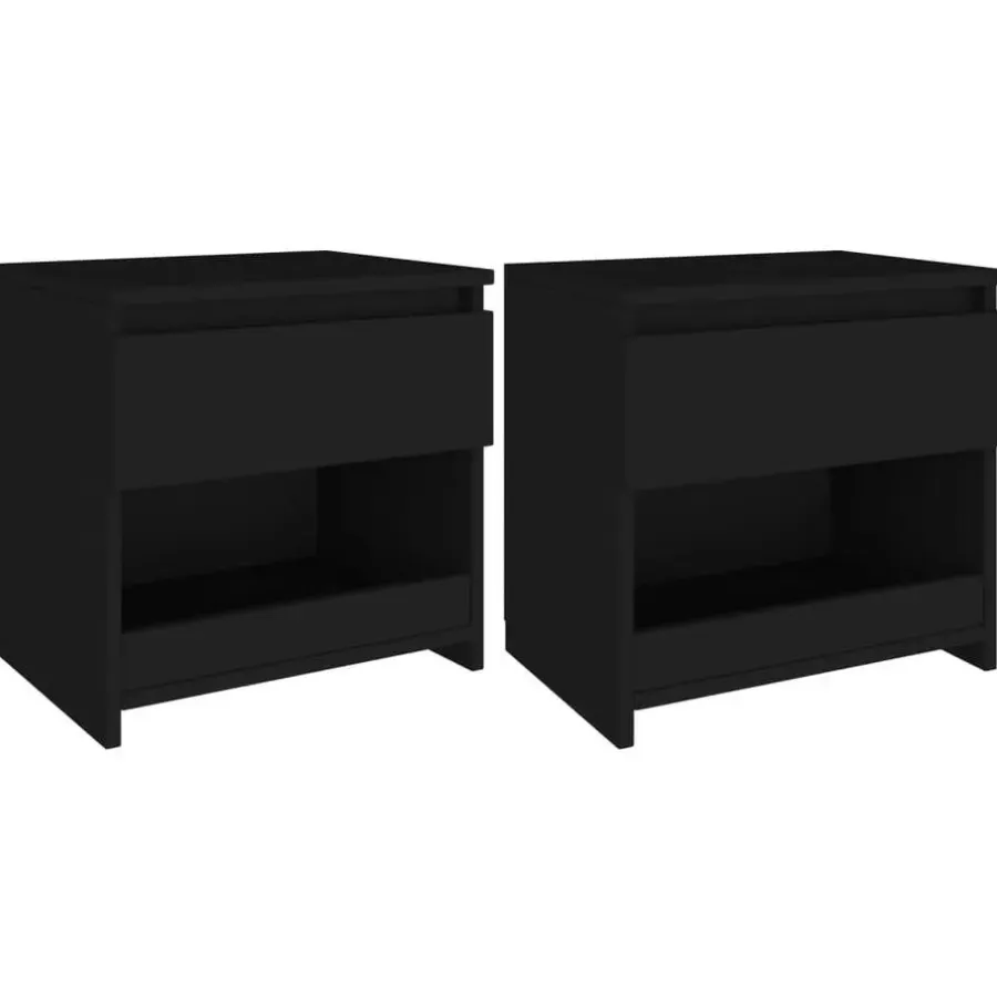 Nachtkastjes|Nachtkastjes-vidaXL - Nachtkastje - Zwart - Bewerkt hout - 2 stuks