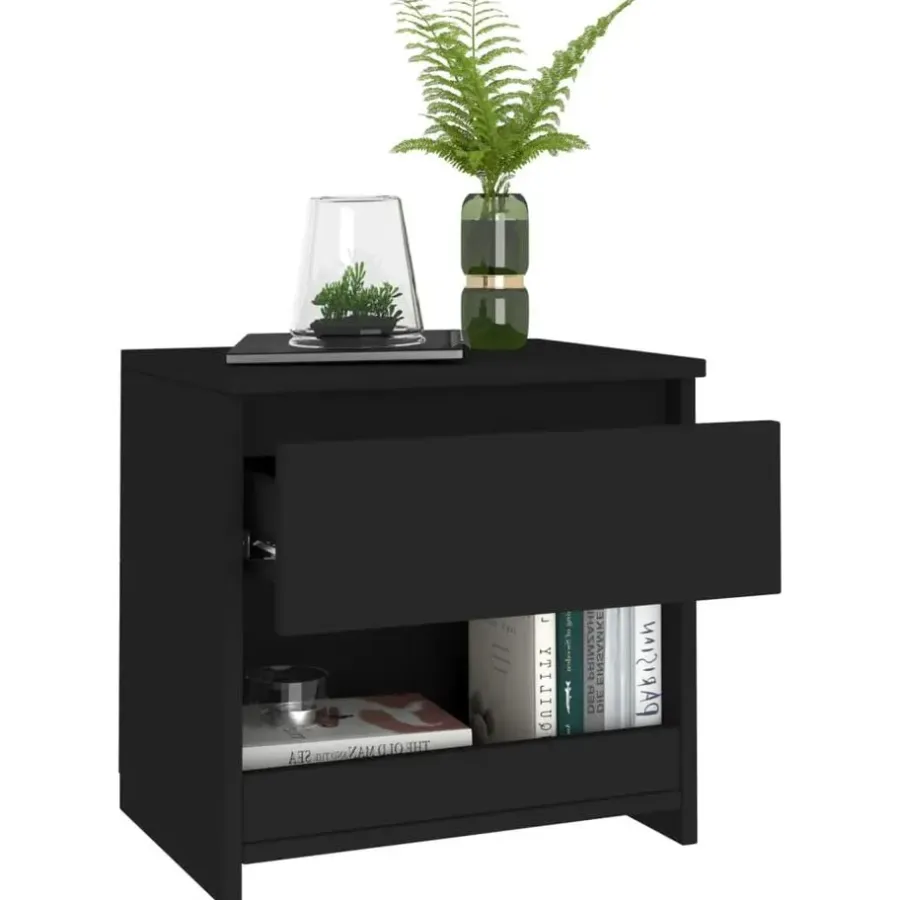 Nachtkastjes|Nachtkastjes-vidaXL - Nachtkastje - Zwart - Bewerkt hout - 2 stuks