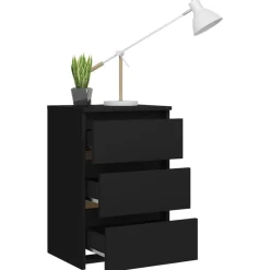 Nachtkastjes|Nachtkastjes-vidaXL - Nachtkastje - Zwart - Bewerkt hout - 2 stuks