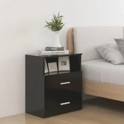 Nachtkastjes|Nachtkastjes-vidaXL - Nachtkastje - Zwart - Bewerkt hout