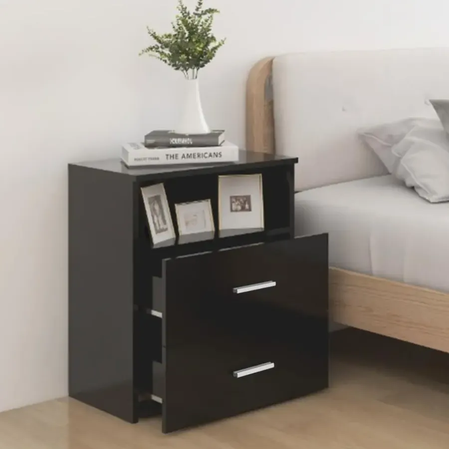 Nachtkastjes|Nachtkastjes-vidaXL - Nachtkastje - Zwart - Bewerkt hout