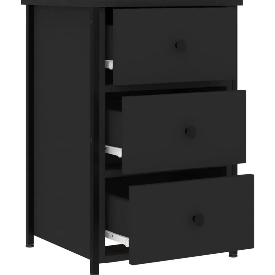 Nachtkastjes|Nachtkastjes-vidaXL - Nachtkastje - Zwart - Bewerkt hout - 2 stuks