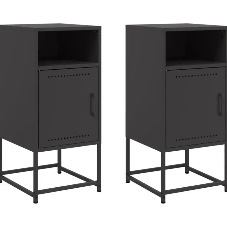Nachtkastjes|Nachtkastjes-vidaXL - Nachtkastje - Zwart - Staal - 2 stuks