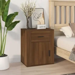 Nachtkastjes|Nachtkastjes-vidaXL - Nachtkastje met lade en deur - Bruin eiken - Bewerkt hout - 50x36x60 cm