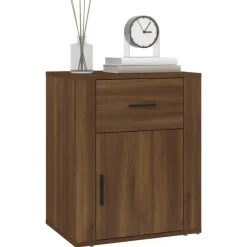 Nachtkastjes|Nachtkastjes-vidaXL - Nachtkastje met lade en deur - Bruin eiken - Bewerkt hout - 50x36x60 cm