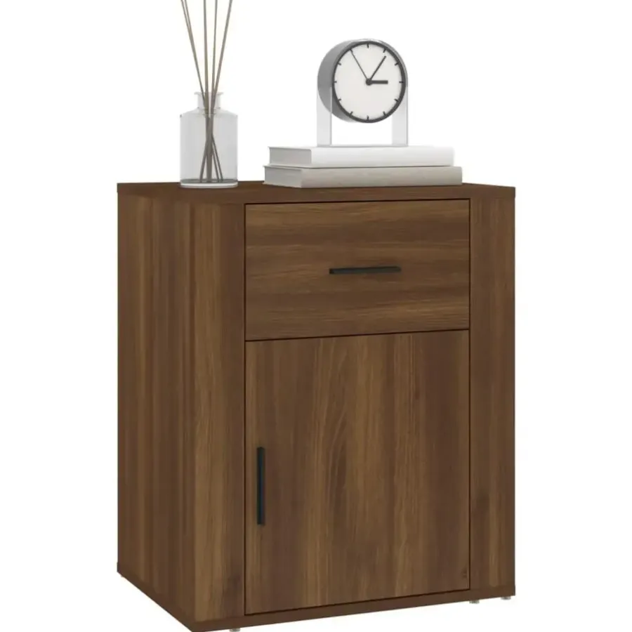 Nachtkastjes|Nachtkastjes-vidaXL - Nachtkastje met lade en deur - Bruin eiken - Bewerkt hout - 50x36x60 cm