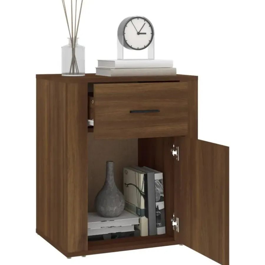 Nachtkastjes|Nachtkastjes-vidaXL - Nachtkastje met lade en deur - Bruin eiken - Bewerkt hout - 50x36x60 cm