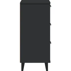 Nachtkastjes|Nachtkastjes-vidaXL - Nachtkastje VIKEN met metalen poten en 3 lades - Zwart - 40x35x80 cm