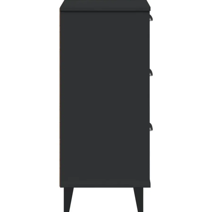 Nachtkastjes|Nachtkastjes-vidaXL - Nachtkastje VIKEN met metalen poten en 3 lades - Zwart - 40x35x80 cm