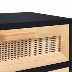 Nachtkastjes|Nachtkastjes-vidaXL - Nachtkastjes - Zwart - Grenenhout en natuurlijk rattan - 2 stuks