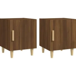 Nachtkastjes|Nachtkastjes-vidaXL - Nachtkastjes met houten poten - Bruin eiken - 40x40x50 cm - 2 stuks
