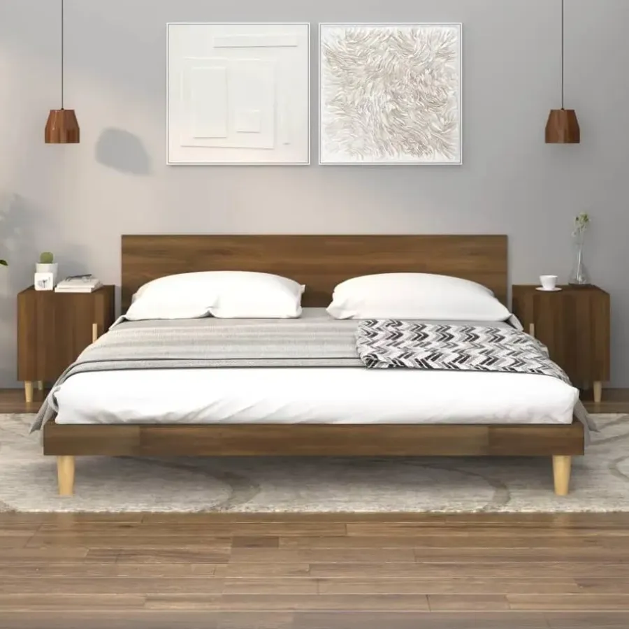Nachtkastjes|Nachtkastjes-vidaXL - Nachtkastjes met houten poten - Bruin eiken - 40x40x50 cm - 2 stuks