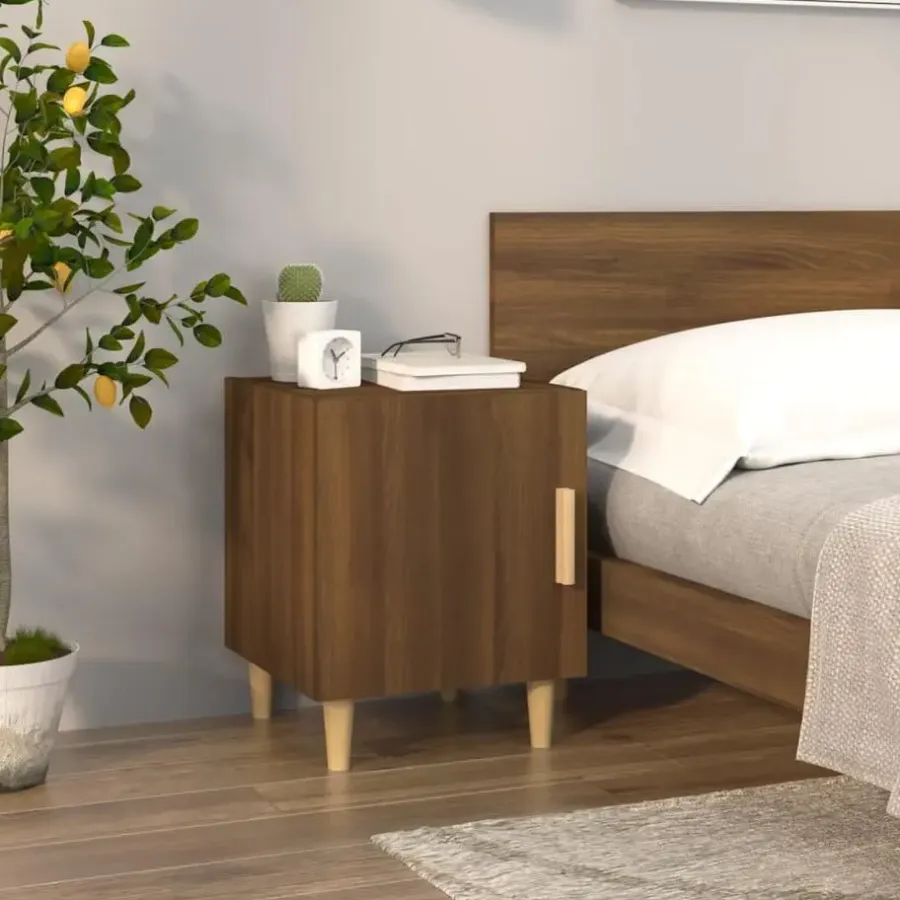 Nachtkastjes|Nachtkastjes-vidaXL - Nachtkastjes met houten poten - Bruin eiken - 40x40x50 cm - 2 stuks