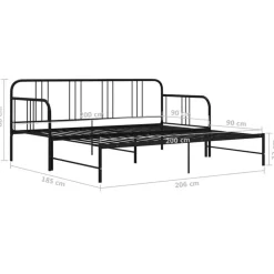1-Persoons Bedden-vidaXL - Onderschuifbed - Zwart - Metaal - 90x200 cm