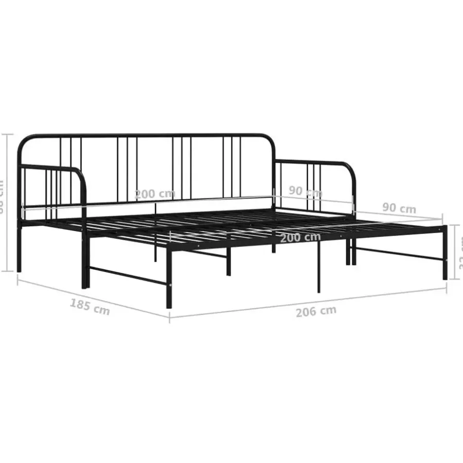 1-Persoons Bedden-vidaXL - Onderschuifbed - Zwart - Metaal - 90x200 cm