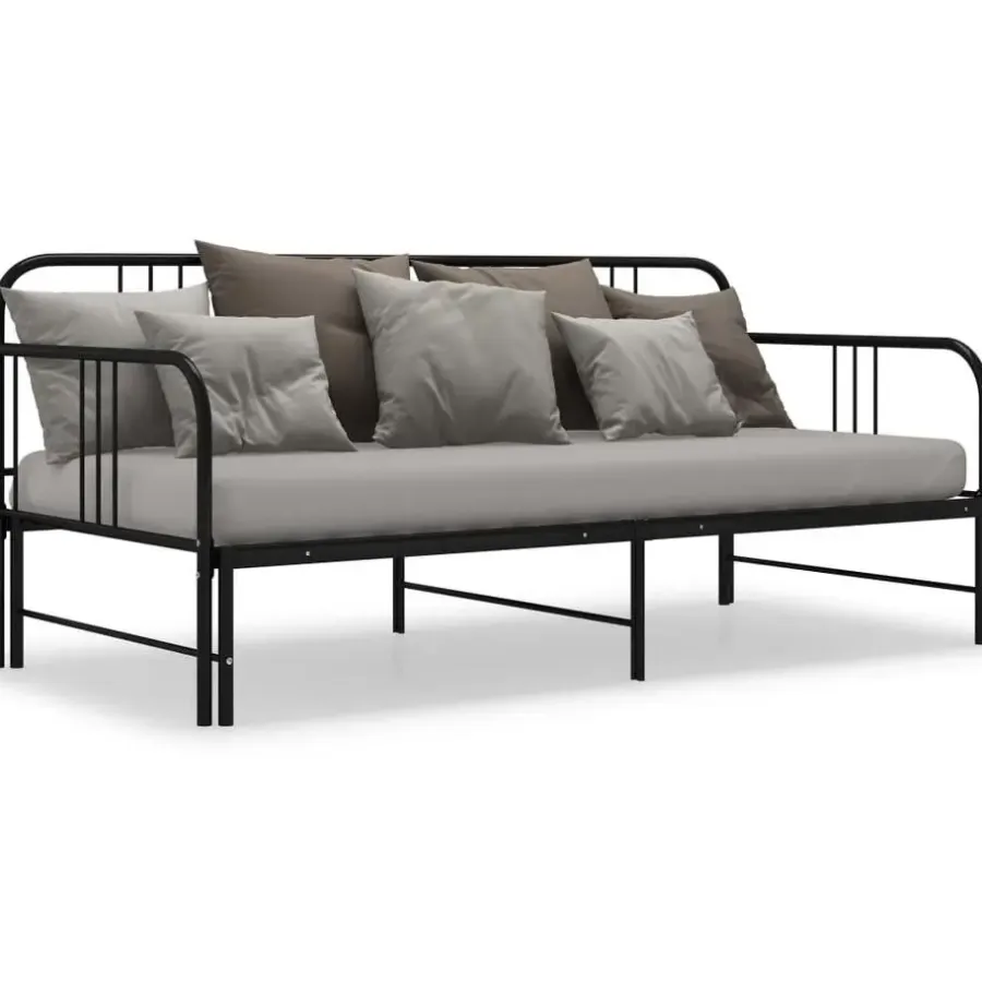1-Persoons Bedden-vidaXL - Onderschuifbed - Zwart - Metaal - 90x200 cm