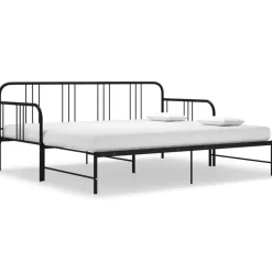 1-Persoons Bedden-vidaXL - Onderschuifbed - Zwart - Metaal - 90x200 cm