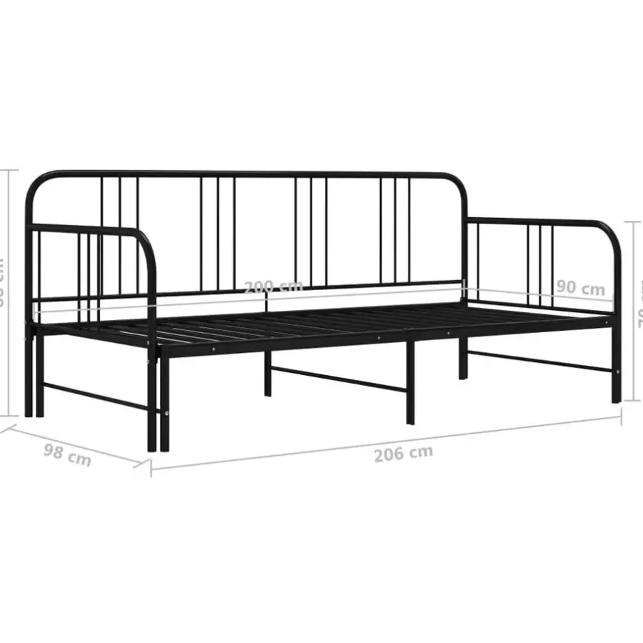 1-Persoons Bedden-vidaXL - Onderschuifbed - Zwart - Metaal - 90x200 cm