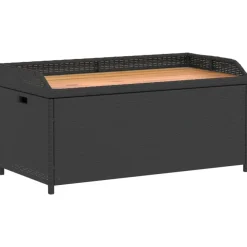 Loungebanken-vidaXL - Opbergbankje zwart - Poly rattan en acaciahout - 100x50x52 cm