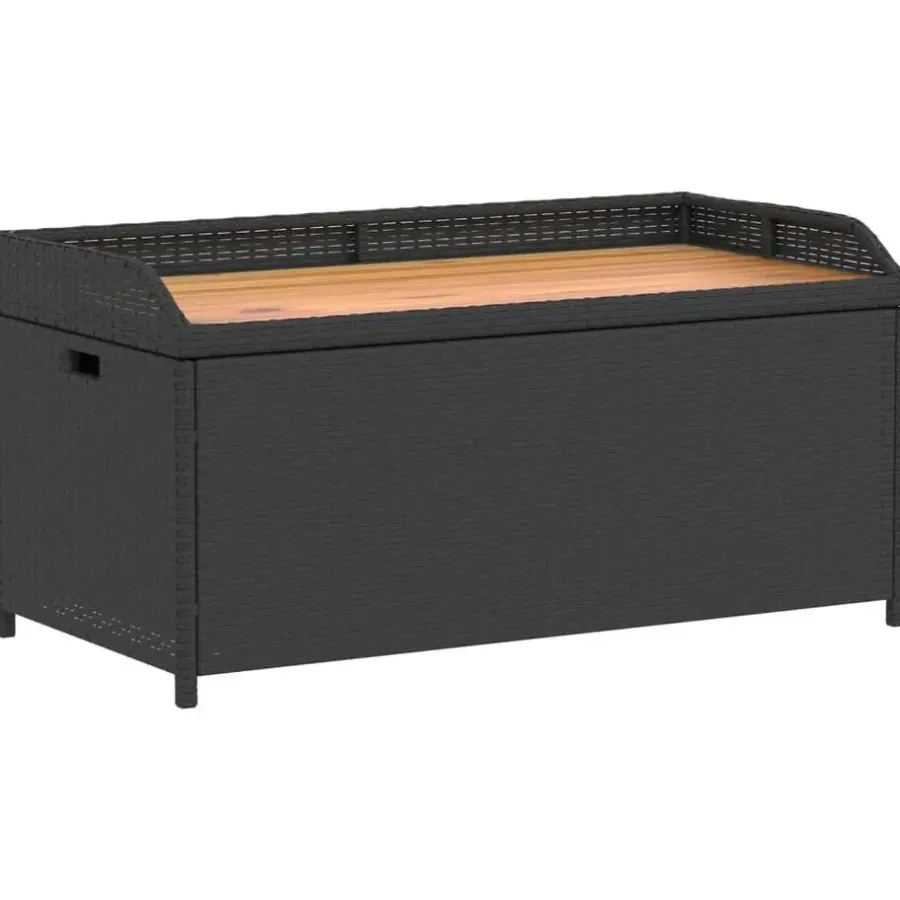 Loungebanken-vidaXL - Opbergbankje zwart - Poly rattan en acaciahout - 100x50x52 cm