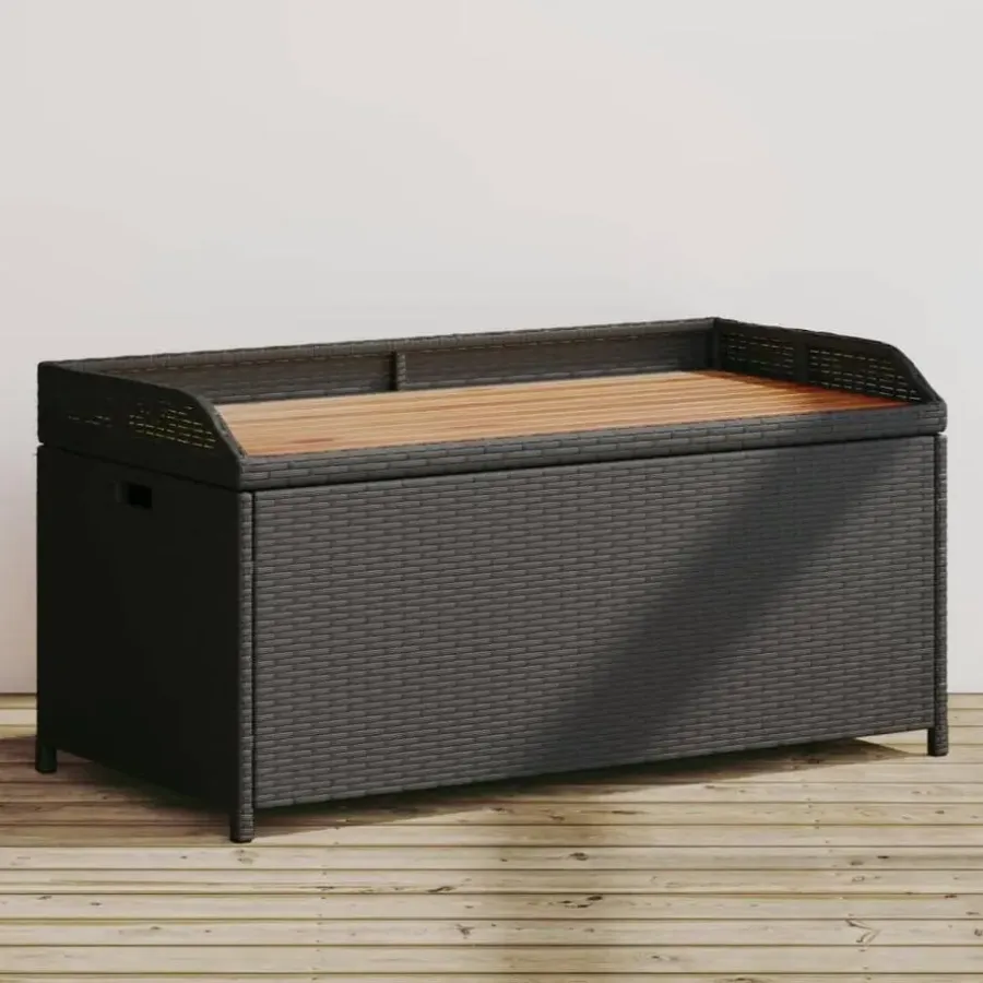 Loungebanken-vidaXL - Opbergbankje zwart - Poly rattan en acaciahout - 100x50x52 cm
