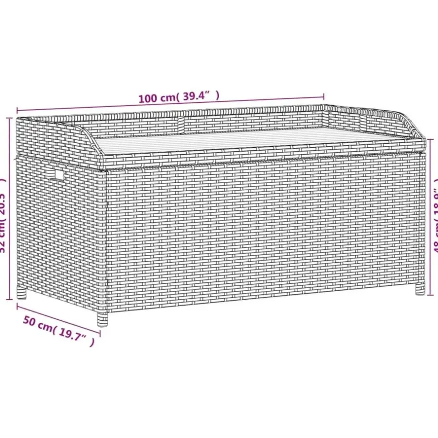 Loungebanken-vidaXL - Opbergbankje zwart - Poly rattan en acaciahout - 100x50x52 cm