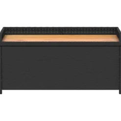 Loungebanken-vidaXL - Opbergbankje zwart - Poly rattan en acaciahout - 100x50x52 cm