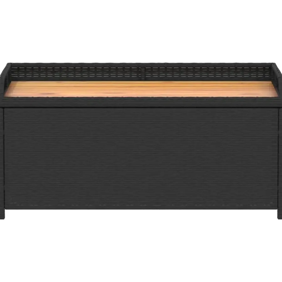 Loungebanken-vidaXL - Opbergbankje zwart - Poly rattan en acaciahout - 100x50x52 cm