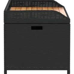 Loungebanken-vidaXL - Opbergbankje zwart - Poly rattan en acaciahout - 100x50x52 cm