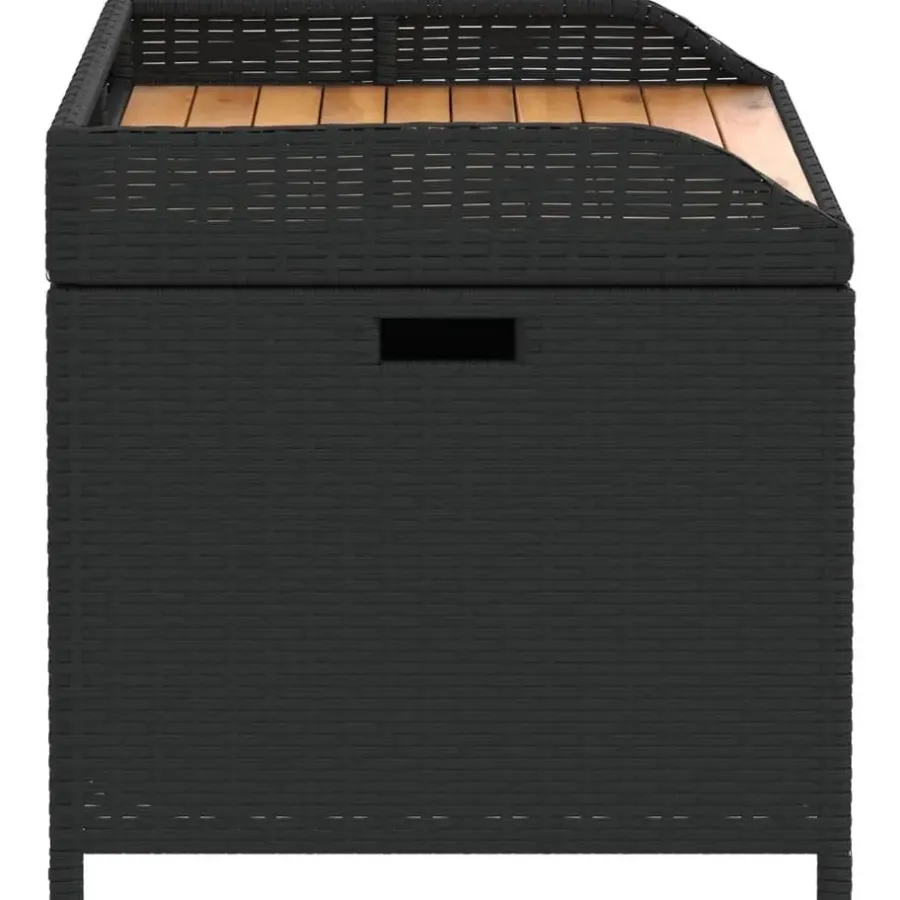 Loungebanken-vidaXL - Opbergbankje zwart - Poly rattan en acaciahout - 100x50x52 cm