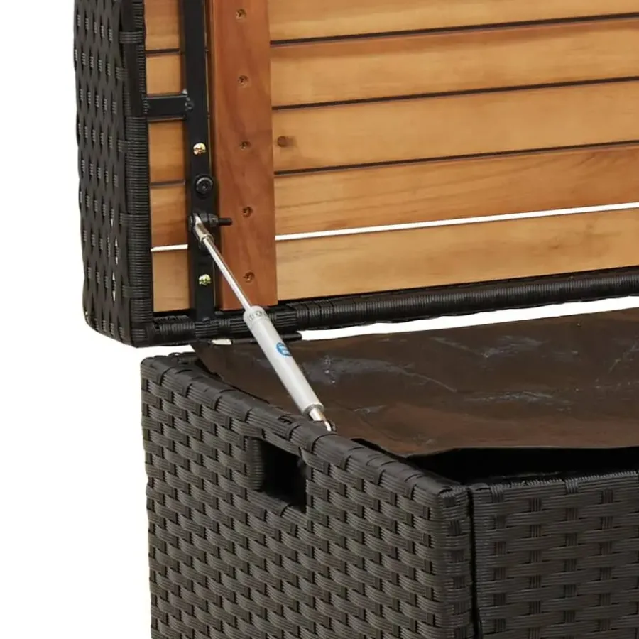 Loungebanken-vidaXL - Opbergbankje zwart - Poly rattan en acaciahout - 100x50x52 cm