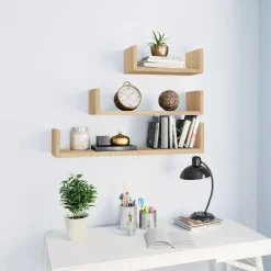 Wandplanken-vidaXL - Plank - Bruin - Bewerkt hout - 60 x 15 x 10 cm - 3 stuks