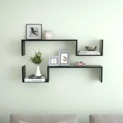 Wandplanken-vidaXL - Plank - Zwart - Bewerkt hout - 2 stuks